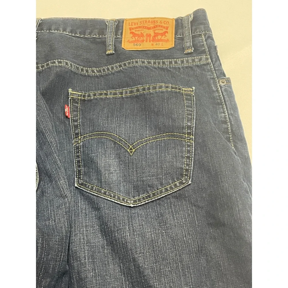 Levis 569 Loose Straight Denim Shorts Mens 40 Dark Wash Blue Indigo Jean Shorts